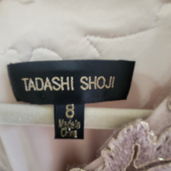 Tadashi Shoji Sz 8 Maci Gold Lace V-Neck Floral Embroidered Lined Cocktail Dress - Picture 8 of 16